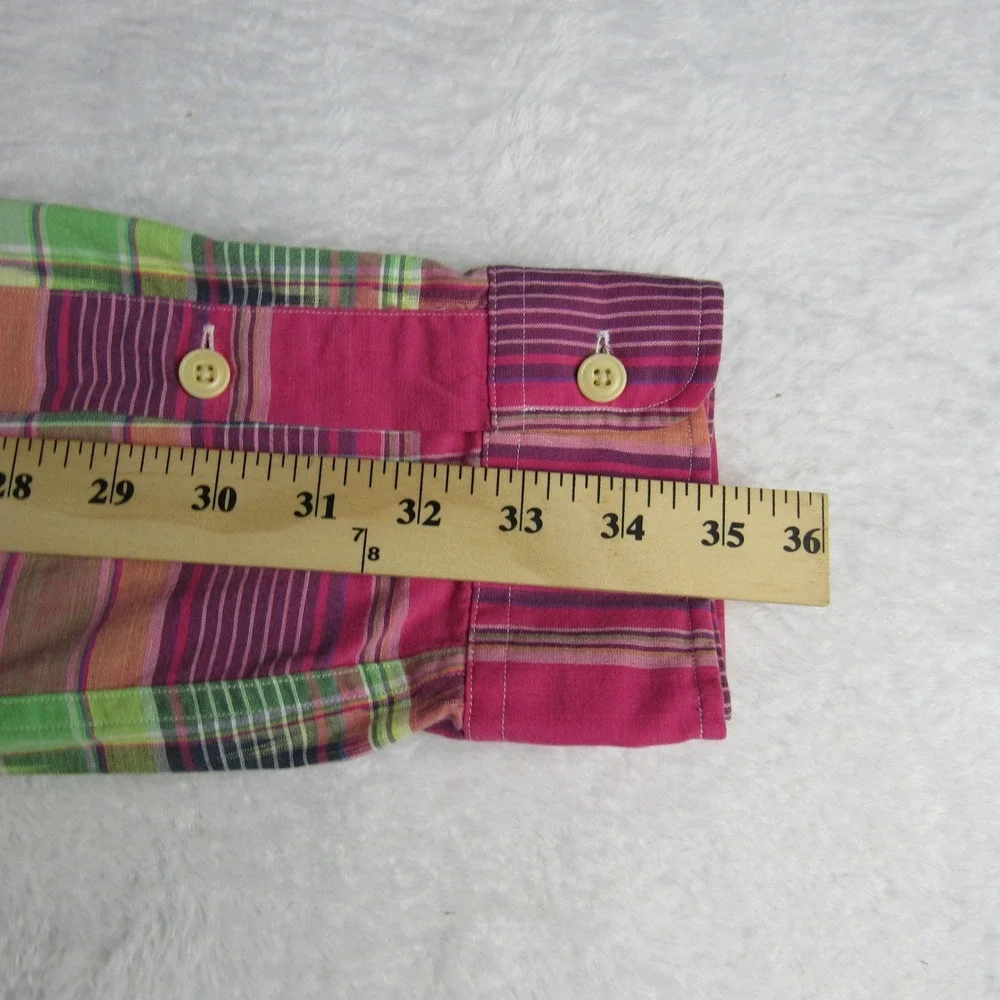 Polo Ralph Lauren Mens Large Button Down Pink Plaid Ikat Flap Pockets